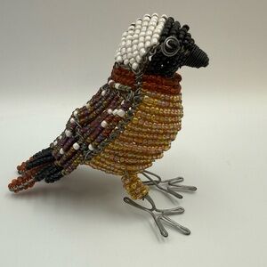 Vintage Beaded Bird - Hand Crafted Free Standing Wire and Beads Sculpture
